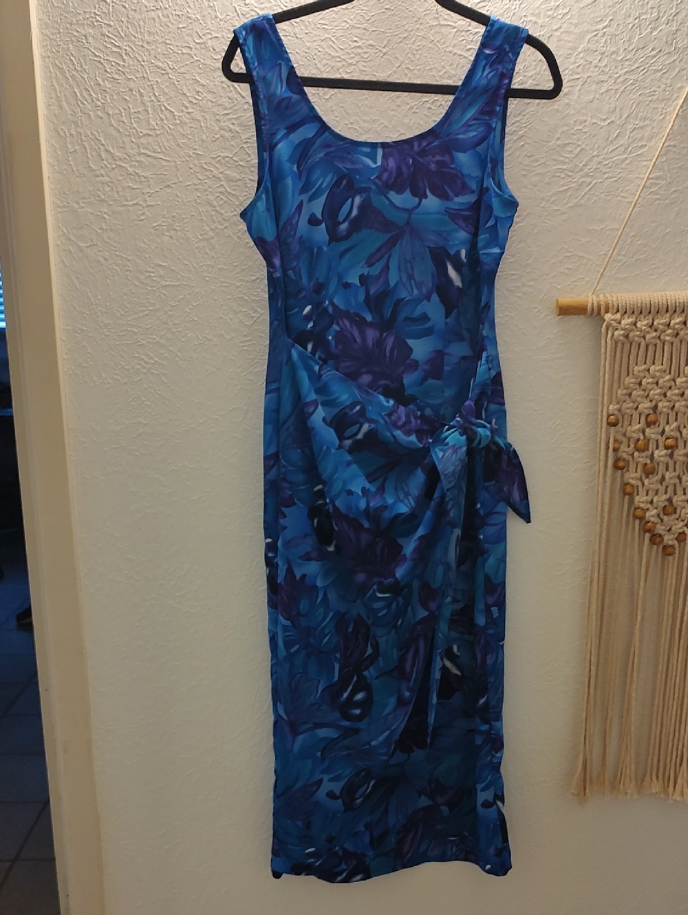 New connected apparel Blue & Indigo Floral Tie-Waist Midi Dress